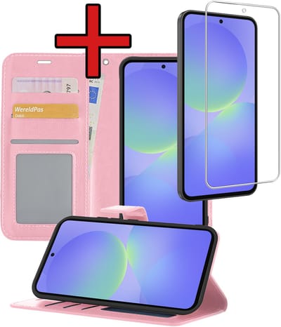 Hoesje - Met Screenprotector - Geschikt voor Samsung Galaxy A36 - Luxe Pasjeshouder - Flipcase - Bookcase Portemonee - Flip Case - Kunstleer Book Case - Book Cover - Walletcase - Portemonneehoes - Telefoonhoes - Lichtroze