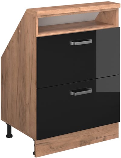 Vicco Rion Kast voor schuine wand – met 2 laden Eiken hoogglans zwart/goud