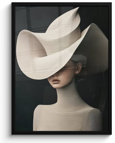 Poster in lijst - Fotolijst 50x70 cm - Posters - Vrouw - Golvende - Hoed - Posterlijst zwart - Decoratie - Wanddecoratie woonkamer - Muurdecoratie slaapkamer