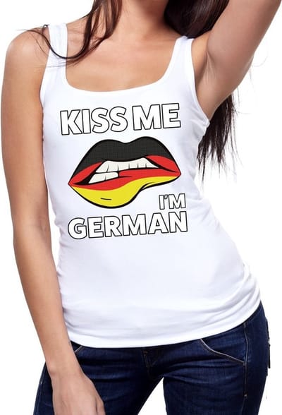 Kiss me I am German tanktop / mouwloos shirt wit dames - feest shirts dames - Duitsland kleding S