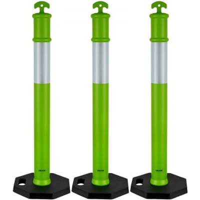 VEVOR Verkeersafbakeningspalen 3-pack (114 cm) met verzwaarde voet en reflecterende strips, afbakeningspalen voor bouwplaatsen, parkeerterreinen, dranghekken, groen