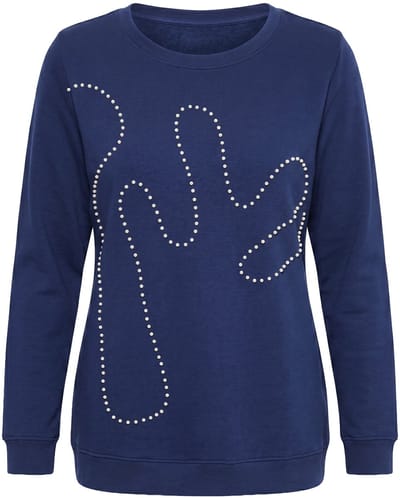 MIAMODA - Dames - Sweatshirt comfort fit sierkralen - Donkerblauw - Maat 42