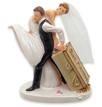 Dailygoody - Taartfiguur Bruidspaar - Taartdecoratie Bruiloft - Handgeschilderd en Uniek - 7 x 12 x 15 cm - Cake Topper voor Bruidstaart - Inclusief U