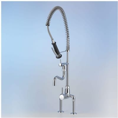 KWC Gastro single lever sink two-hole bridge mixer with professional dish spray for the professional kitchen, projection 20 cm 24.503.114.000