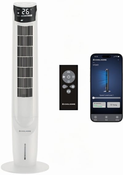 CoolHome AC2209 Aircooler- Luchtkoeler met draaifunctie - Met App en Afstandsbediening - Incl. Koelelement - 107 CM - Dimbaar LED scherm - Wit