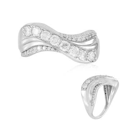 Cavill - Zilveren Damesring - 925 Sterling Zilver Geplatineerd - 1,067 ct Afrikaanse Diamant - Ronde Briljant - Golvend Modern Design - Luxe Sieraad