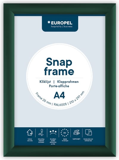 Europel Kliklijst – Posterlijst – A4 – 21 x 29,7 cm – 25mm – Aluminium – Groen