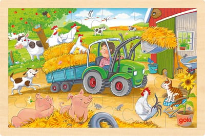 GOKI Puzzel - Kleine Tractor - 24 Stukjes - 30X20X0,8Cm - Hout - 3 Jaar