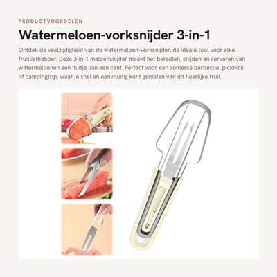 Dailygoods- Watermeloensnijder 3-in-1 - Watermeloen-vorksnijder - Meloensnijder - Roestvrij Staal - Ergonomisch Design - Beige - Fruit Snijder