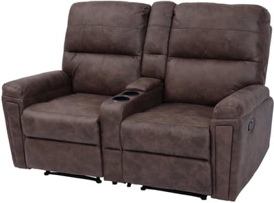 2-zits bioscoopfauteuil MCW-K17, relaxfauteuil TV fauteuil bank, nosa ophanging bekerhouder vak ~ stof/textiel bruin