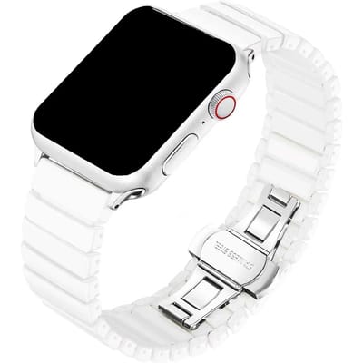 123watches bandje Lumora - keramisch - wit - 38 · 40 · 41 & 42 mm - Geschikt voor Apple Watch series 1/2/3/4/5/6/7/8/9/10/11/12/SE/SE2/SE3