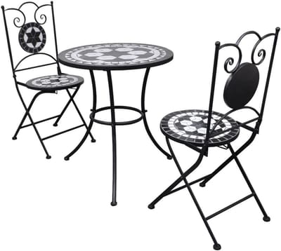 Bistro Set - Terrasmeubilair - Buiten Zitten - Keramisch Tafelblad - 3 Delig - Zwart Wit