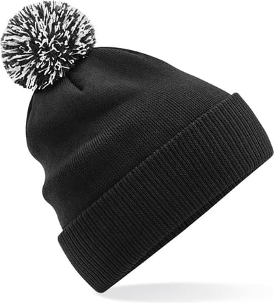 Beechfield Wintermuts met gekleurde Pompon - zwart - 100% polyester - volwassenen