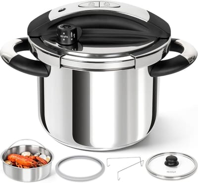 Snelkookpan Roestvrij Staal - Drukkoker Pan - Snel Koken - Inductie Compatibel - 6.3 Liter - Zilver