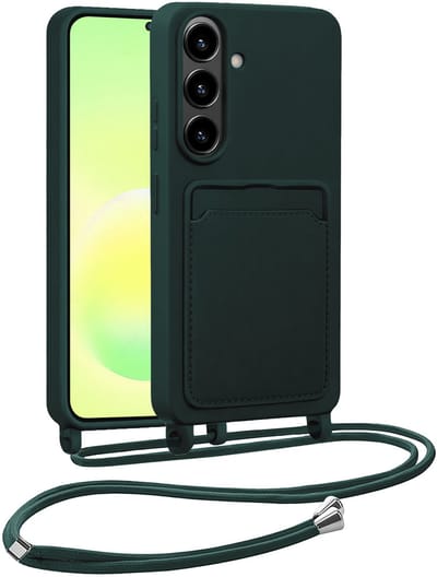 Hoesje Geschikt voor Samsung A57 Hoesje Met Koord Siliconen Case - Hoes Geschikt voor Samsung Galaxy A57 Backcover Met Afneembaar Koord - Donkergroen