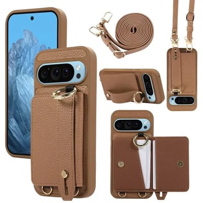 Crossbody Polsband Lederen Portemonnee Hoesje Telefoonhoesje voor Google Pixel 9 8 Pro 8a 7a Ringhouder Schokbestendige Hoes Google Pixel 9 Pro