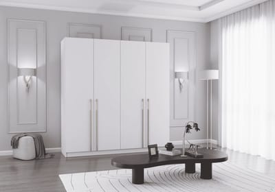 Draaideurkast Glamy 4D - Wit, Moderne 4-deurs kledingkast met veel opbergruimte, legplanken – ideaal voor slaapkamer, dressing of jeugd kamer, kast garderobe draaideurkast