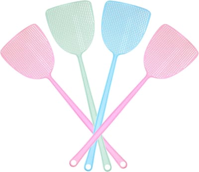 Vliegenmepper 4 Stuks - Sterke Flexibele Kunststof Vliegenmeppers - Heavy Duty Met Lange Steel - Handmatige Insectenverdelger - Roze, Blauw & Groen