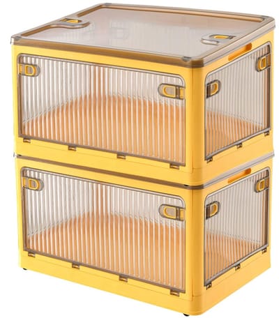 2-pack opbergdozen met deksels, 28L stapelbare bakken voor opslag met wielen, inklapbare opbergdozen met vijf deuren, opbergcontainers organizer voor slaapkamer woonkamer studeerkamer kantoor
