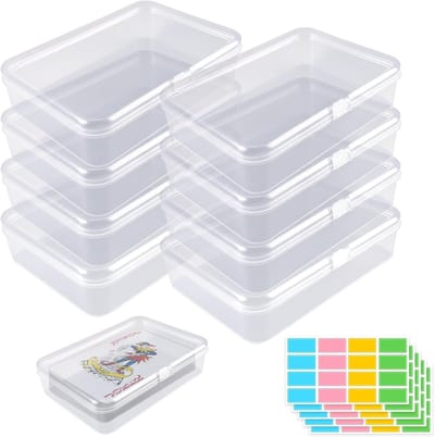 8 Stukken Transparante Speelkaarten Box - Lege Kaartenopslagdoos met Deksel - Inclusief 160 Kleurlabels - Duidelijke Plastic Kaartendekdoos voor Kaarten - Opslaan - Visitekaarten - Handelskaarten