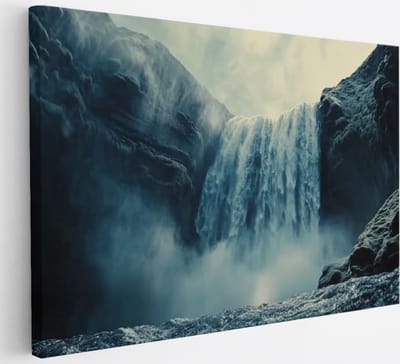 Saammp Canvas Schilderij - Grote waterval - Rotsen - Natuur - Landschap - 30x20 - Foto op canvas - Wanddecoratie - Muurdecoratie Woonkamer - Slaapkamer decoratie - Canvas Print
