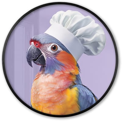 Poster in lijst Rond - Fotolijst 60x60 cm - Posters - Papegaai - Koksmuts - Paars - Cute - Ronde posterlijst zwart - Decoratie - Wanddecoratie woonkamer - Muurdecoratie slaapkamer