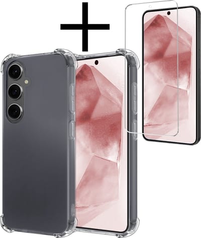 Hoesje - Met Screenprotector - Geschikt voor Samsung Galaxy A55 - Sterk & Shockproof - Siliconen Case - Back Cover - Telefoon Hoes - Shock Proof - Transparant