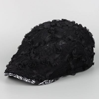 Bloemen Kant Design Baret Dames Zomer Dun Retro Bloemen Elegant Boinas Plat Pet Dames Zonnehoeden Dames Nieuwsjongen Petten About 56-59cm black