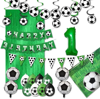 LUQ – Verjaardag 1 Jaar Voetbal Set – Groen-Zwart-Wit – Kinderfeest Football Decoratie – Birthday Versiering Pakket