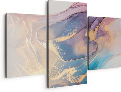 Artaza Canvas Schilderij Drieluik Abstracte Kunst van Marmer - 150x120 - Groot - Foto Op Canvas - Canvas Print