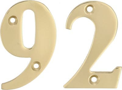 AMIG Huisnummer 92 - massief messing - 5cm - incl. bijpassende schroeven - gepolijst - goudkleur