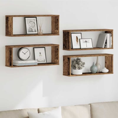 vidaXL - Wandschappen - kubus - 4 - st - 60x15x23 - cm - bewerkt - hout - oud - houtkleur