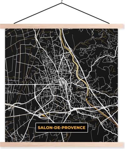 Posterhanger incl. Poster 40x40 cm - Schoolplaat - Stadskaart – Frankrijk – Kaart – Salon-de-Provence - Plattegrond - Textielposter - Blanke latten - Stadskaart