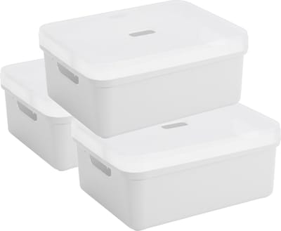Sunware opbergbox - 3x stuks - 24 liter - wit - kunststof - transparante deksel - 45x35x18 cm - Sigma serie