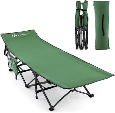 Inklapbaar Campingbed XL Met Verstelbare Hoofdsteun en Zijvak - Sterk en Draagbaar