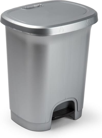 Plasticforte Pedaalemmer - 8 liter - zilverkleurig - kunststof - 25 x 21 x 30 cm - prullenbak