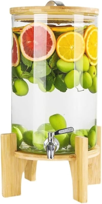 Glazen Drankdispenser 5L/8L/10L met Houten Standaard - Lekvrij en Eenvoudig Te Vullen