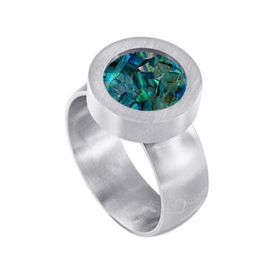 Quiges RVS Schroefsysteem Ring Zilverkleurig Mat 16mm met Verwisselbare Blauwe Vlokjes Schelp 12mm Mini Munt
