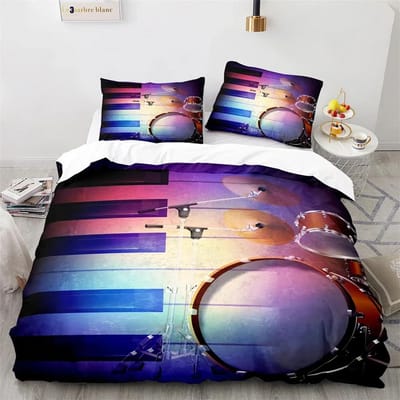 Housse de couette King Queen avec kit de batterie, parure de lit style rock musical pour enfants, adolescents et adultes, hip-hop grunge, 2/3 pièces, housse de couette en polyester 70x133cm 2pcs black
