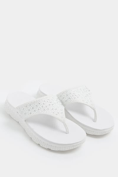 Yours Witte Tbar Sandalen Met Strasssteentjes In Brede Epasvormsize 37E