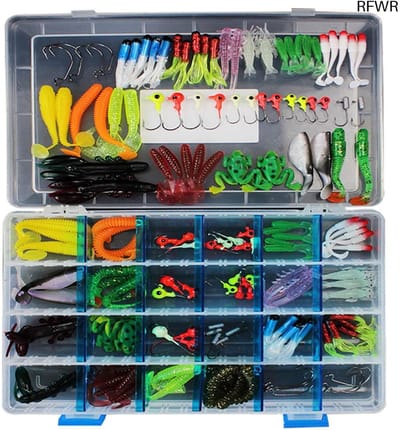 RFWR® 146-delige kunstof kunstaasset met visaccessoires in handige opbergdoos voor zowel zoet- als zoutwater