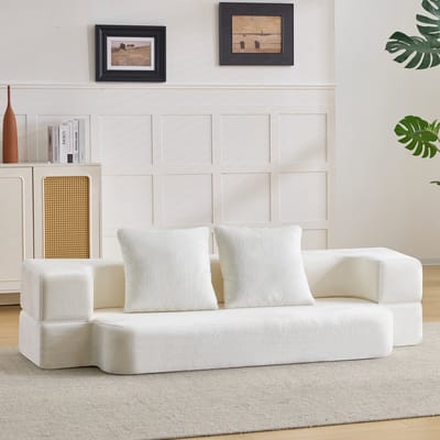 REDOM - Opvouwbare 2-zits Slaapbank - Ergonomisch en modern - Voor woonkamer of slaapkamer - Schuim - Crèmewit - 190 x 52 x 48 cm