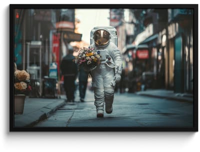 Poster in lijst - Fotolijst 90x60 cm - Posters - Boeket - Bloemen - Kleurrijk - Astronaut - Posterlijst zwart - Decoratie - Wanddecoratie woonkamer - Muurdecoratie slaapkamer