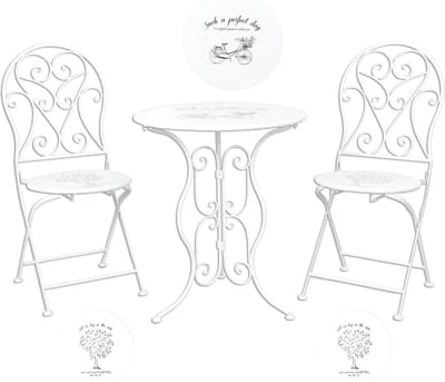 Clayre & Eef Bistroset Bistrotafel Bistrostoel 3-delig Ø 60x70 Wit IJzer