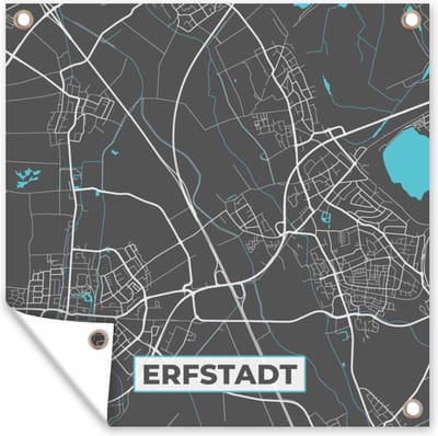 Tuin poster Duitsland – Blauw – Erfstadt – Stadskaart – Kaart – Plattegrond - 200x200 cm - Tuindoek