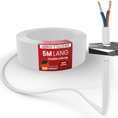MAS Premium Van 5 tot 100m kunststof buisleiding H05VV-F 2, 3 of 5 x0,75; x1; x1,5 of x2,5 en 4G0,75 Flexibele kabel Apparaatkabel (H05VV-F 2x2,5 WS, 5m)