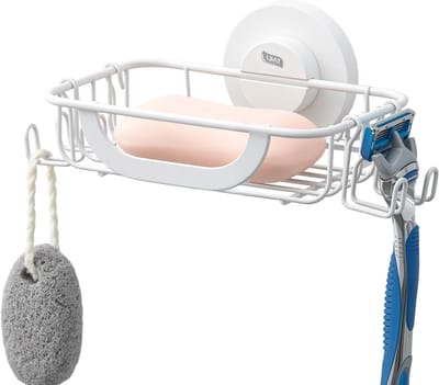 Witte Zeepdispenser met Haakjes voor Douche, Sterke Zuignap tot 5kg, Wandmontage, Waterdicht en Verwijderbaar, Ideaal voor Badkamer en Organisatie van Badaccessoires