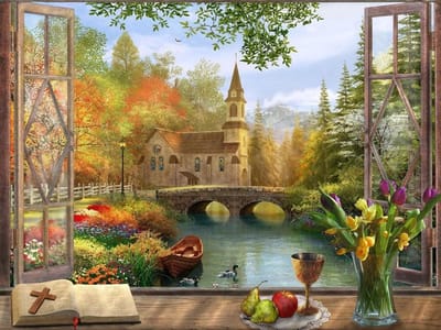 Herfst Kerk Legpuzzel - Puzzel 550 stukjes - Ontspannen tijdverdrijf - Gemaakt van gerecyclede materialen - 61 x 46 cm