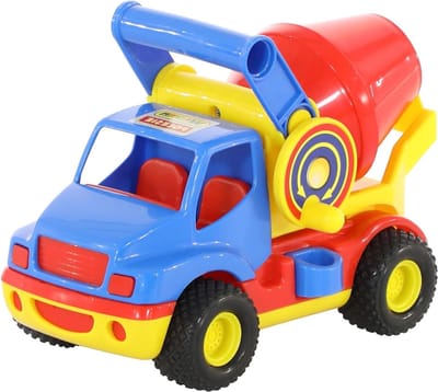 Betonmixer Speelgoed - Bouwvoertuig Truck - Spelen Binnen Buiten - Handmatige Energiebron - 27 cm Lengte - Geel Blauw Rood