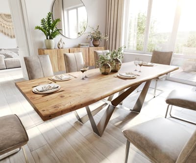 Eetkamertafel Edge acacia natuur 240x100 Spider staal roestvrij staal Live-Edge
